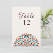 Agate Turquoise Mandala Wedding Table Number Einladung (Stehend Vorderseite)