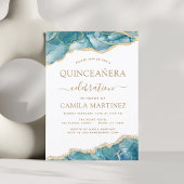 Agate Turquoise Quinceañera Aquamarin Gold Blue Ei Einladung