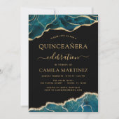 Agate Turquoise Quinceañera Aquamarin Gold Blue Ei Einladung (Vorderseite)