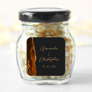 Agate verbranntes Orange Gold Schrift dunkle Hochz Quadratischer Aufkleber