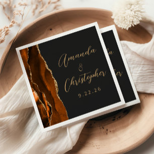 Agate verbranntes Orange Gold Schrift dunkle Hochz Serviette