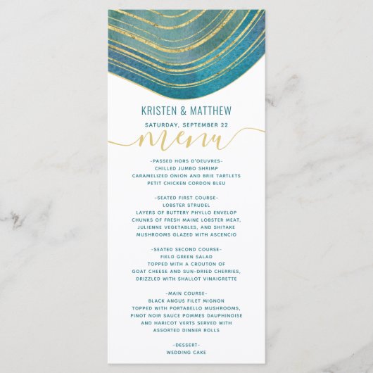 Agate Watercolor Aquamarin Green Menu Menükarte (Vorderseite)