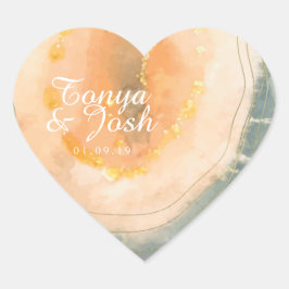Agate Watercolor Geodes Coral Wedding Herz-Aufkleber