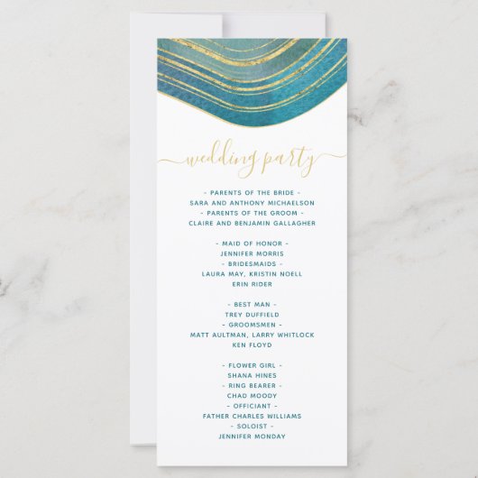 Agate Watercolor Gold Aquamarin Green Wedding Prog (Rückseite)