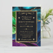Agate Wedding mit lila, blauem und grünem Glitzer Einladung (Stehend Vorderseite)