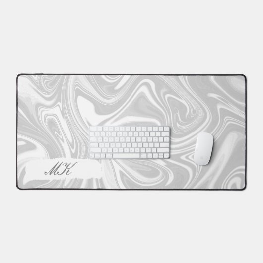 Agate White und Gray Marble Swirl Schreibtischunterlage (Tastatur & Maus)