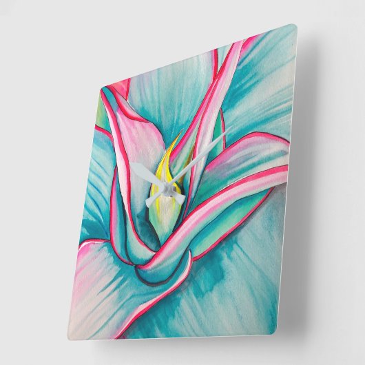 Agave Aquarellkunst Quadratische Wanduhr (Winkel)