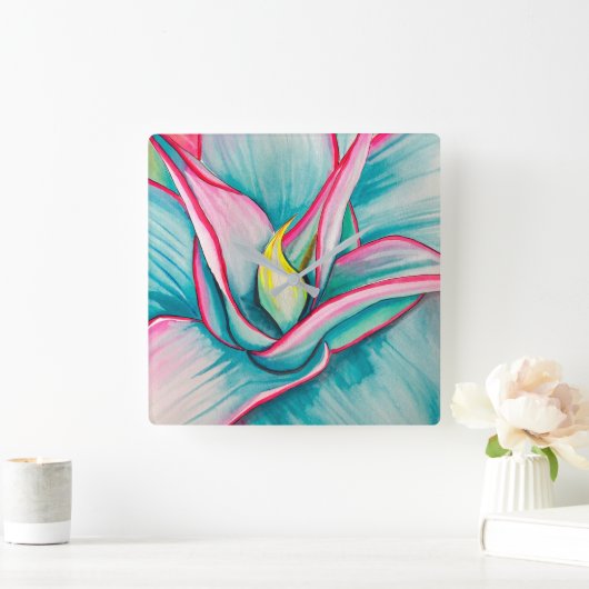 Agave Aquarellkunst Quadratische Wanduhr (Zuhause)
