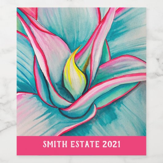 Agave Aquarellkunst Weinetikett (Einzelnes Label)