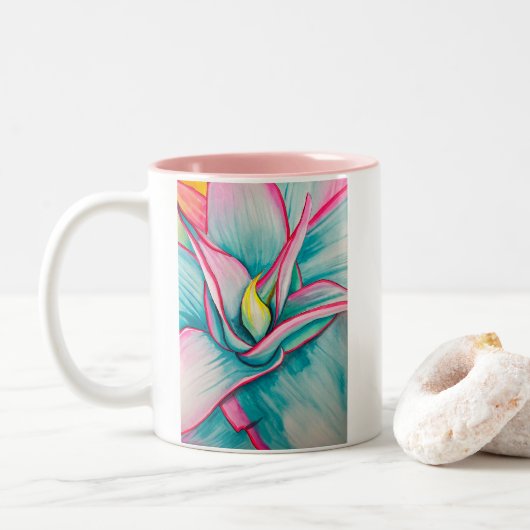 Agave Aquarellkunst Zweifarbige Tasse (Mit Donut)