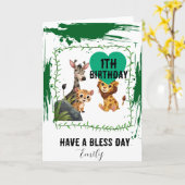 Age 1 green Jungle animals birthday Karte (Gelbe Blume)