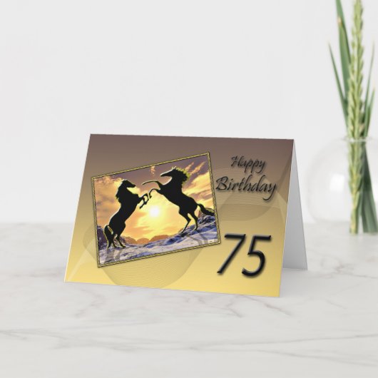 Age 75, Birthday card with rearing horses Karte (Vorderseite)
