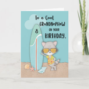 Age 8 Grandnephew Birthday Beach Funny Raccoon Karte