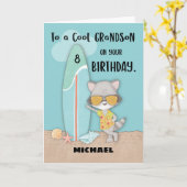 Age 8 Grandson Birthday Beach Funny Cool Raccoon Karte (Gelbe Blume)
