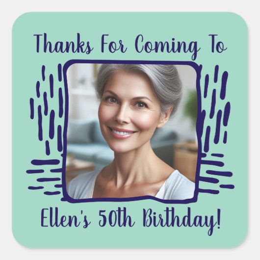 Age Birthday Custom Foto Name Vielen Dank Quadratischer Aufkleber (Vorderseite)