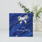 Age Birthday Party Blue Silver Einladung (Stehend Vorderseite)