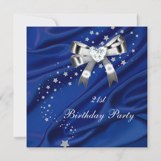 Age Birthday Party Blue Silver Einladung (Vorderseite)