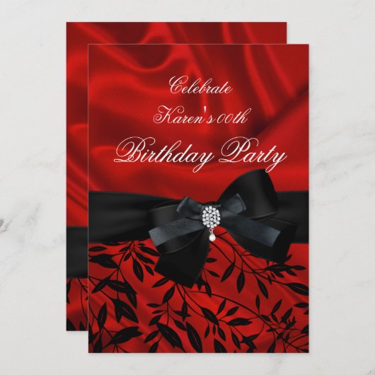 Age Birthday Party Red Damask Schwarz-weiß hinzufü Einladung (Vorne/Hinten)