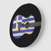 Aged and Worn Greek Flag Acoustic Guitar, black Große Wanduhr (Winkel)