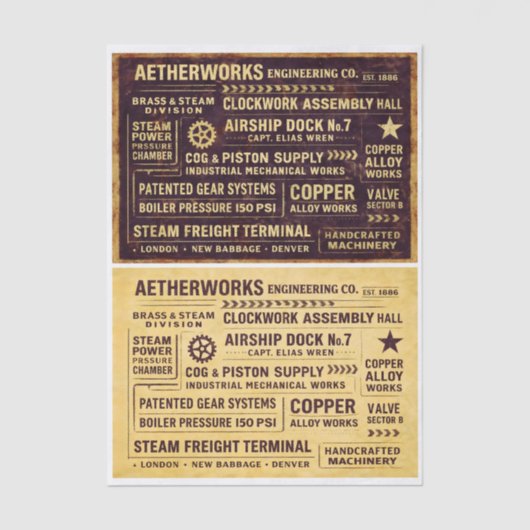 Aged Distressed Steampunk Work Signs FA8 Decoupage Seidenpapier (Vorderseite)