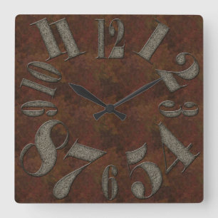 Aged Embossed Metal Large Numbers Rusty Background Quadratische Wanduhr