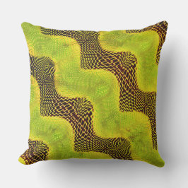 Aged green curve, yellow dots on brown background kissen