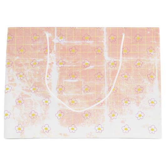 Aged Grunge Pastel Texture Tiny Daisies Flowers. Große Geschenktüte (Vorderseite)