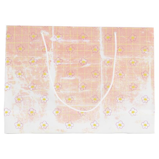 Aged Grunge Pastel Texture Tiny Daisies Flowers. Große Geschenktüte (Rückseite)