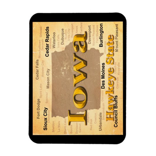 Aged Iowa Staatsstolz Map Silhouette Magnet (Vertikal)