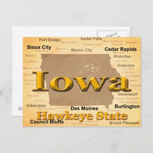 Aged Iowa Staatsstolz Map Silhouette Postkarte (Vorne/Hinten)