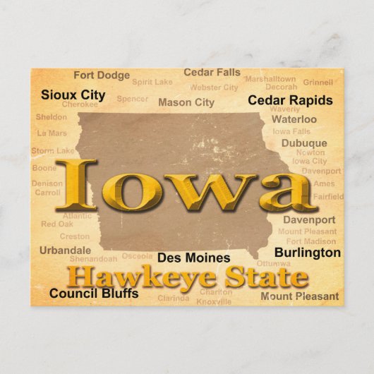 Aged Iowa Staatsstolz Map Silhouette Postkarte (Vorderseite)