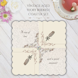 Aged Ivory Typography Cup of Tea and Quiet Moment Untersetzer