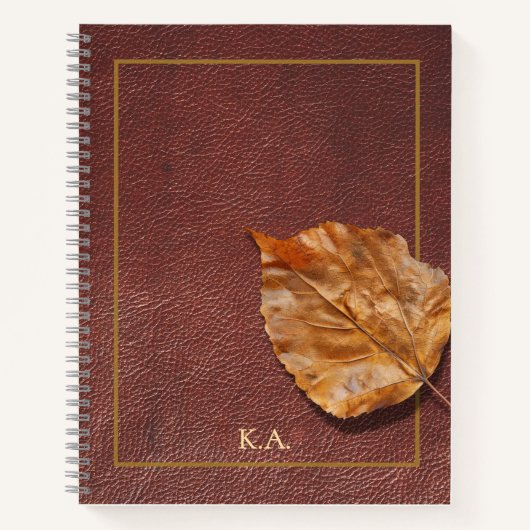 Aged Leather-Look Journal with Autumn Leaf Notizblock (Vorderseite)