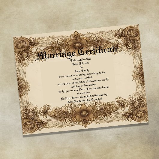 Aged Sepia Vintage Marriage Certificate Poster