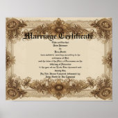 Aged Sepia Vintage Marriage Certificate Poster (Vorne)