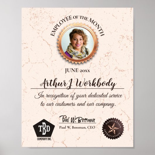 Aged stone employee photo recognition certificate poster (Vorne)
