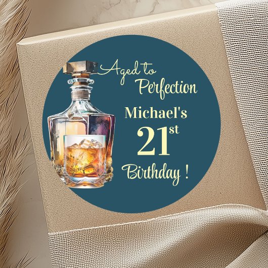 Aged to Perfection Men 21st Whiskey Birthday Runder Aufkleber