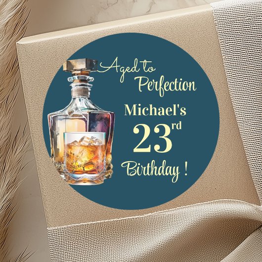 Aged to Perfection Men 23rd Whiskey Birthday Runder Aufkleber