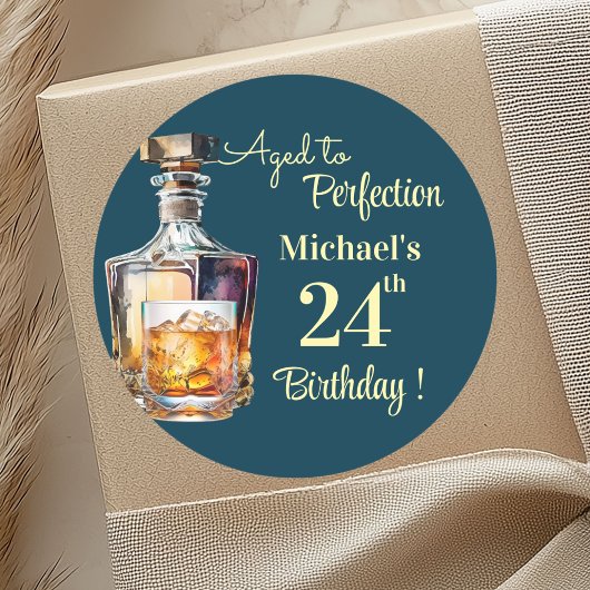 Aged to Perfection Men 24th Whiskey Birthday Runder Aufkleber