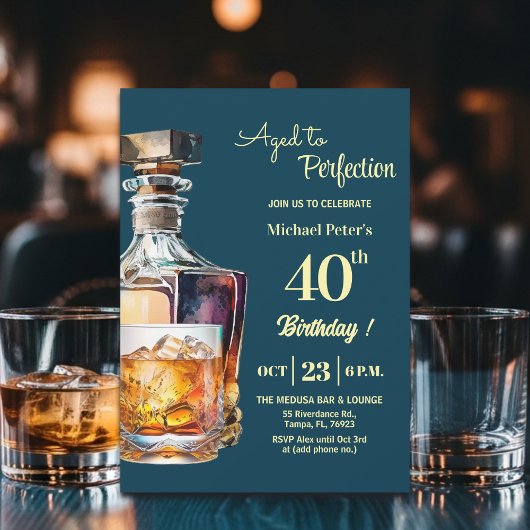 Aged to Perfection Men 40th Whiskey Birthday Einladung