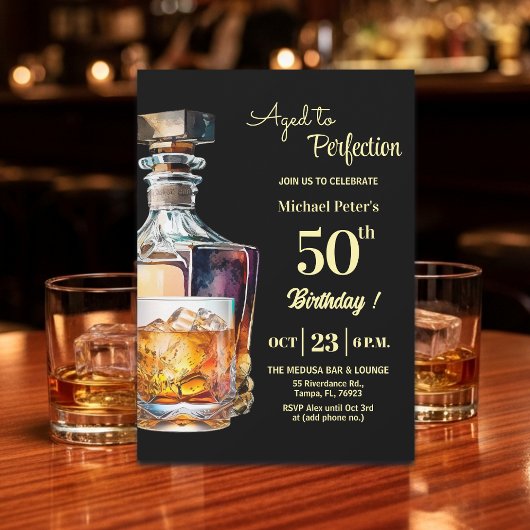 Aged to Perfection Men 50th Whiskey Birthday Einladung
