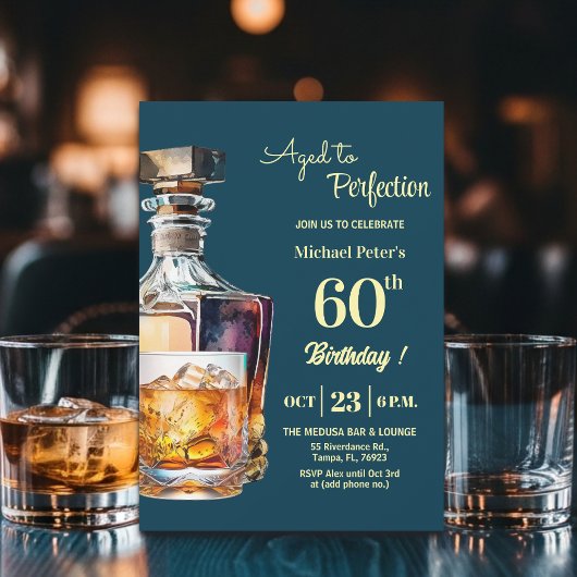Aged to Perfection Men 60th Whiskey Birthday  Einladung
