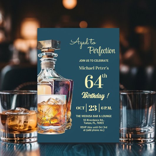 Aged to Perfection Men 64th Whiskey Birthday  Einladung