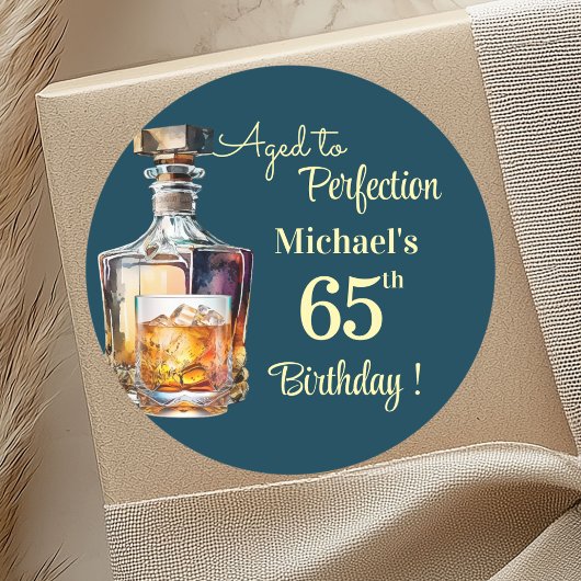 Aged to Perfection Men 65th Whiskey Birthday Runder Aufkleber