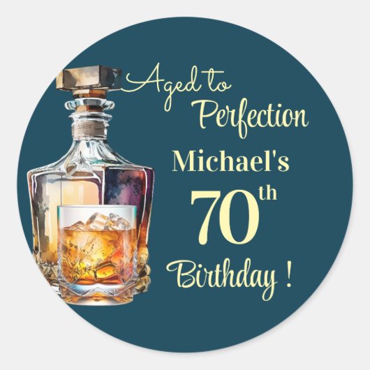 Aged to Perfection Men 70th Whiskey Birthday Runder Aufkleber (Vorderseite)