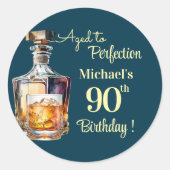 Aged to Perfection Men 90th Whiskey Birthday Runder Aufkleber (Vorderseite)