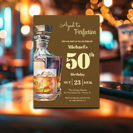 Aged to Perfection Men's 50th Whiskey Birthday  Einladung