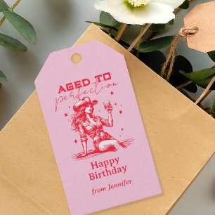 Aged to Perfection Pink Bourbon Cowgirl Geburtstag Geschenkanhänger