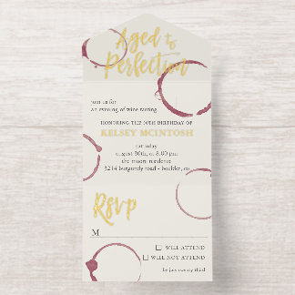 Aged to Perfection Stains Wine Tasting Party Gold All-in-One-Einladung