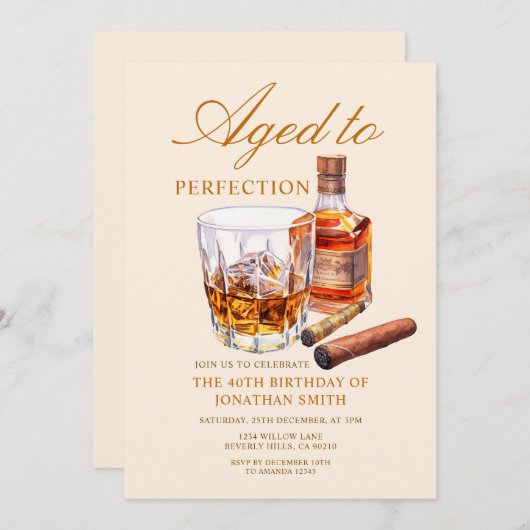 Aged to Perfection Whiskey Adult Birthday Party Einladung (Vorne/Hinten)